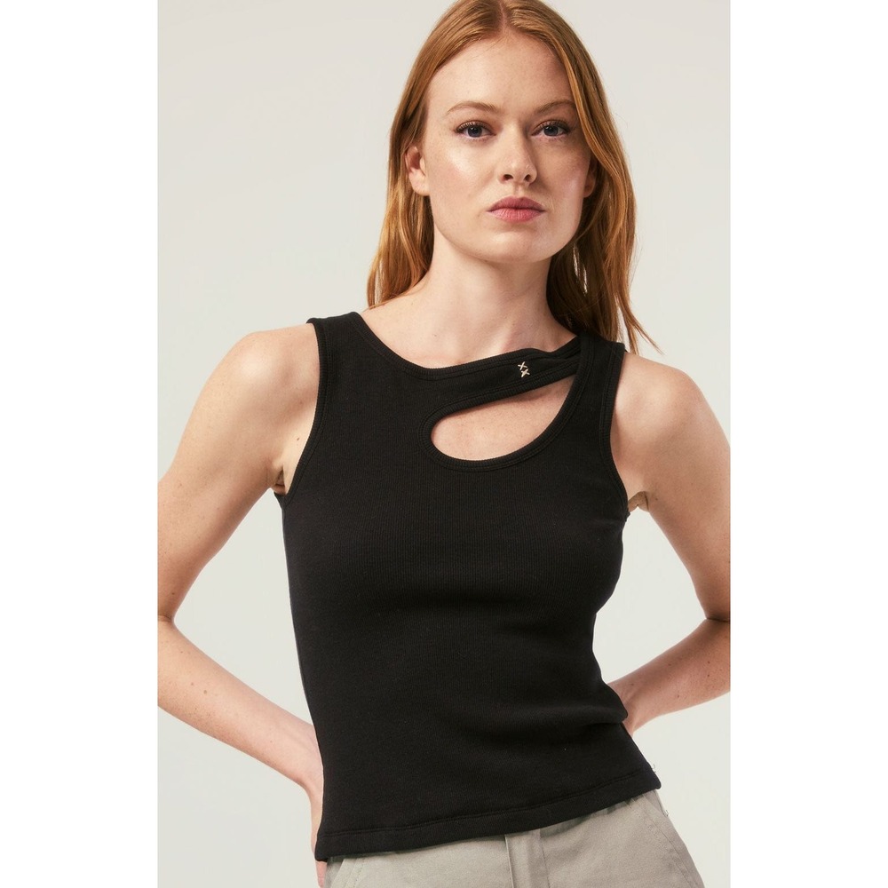 Alp n Rock‎ Elisa Tank Top Black Asymmetrical Cutout Ribbed Knit Shirt Womens XS